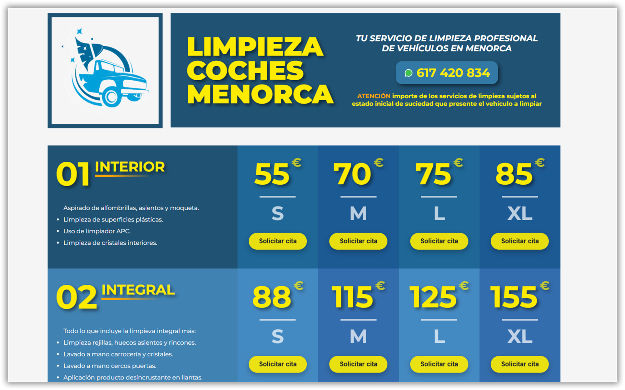 Web para negocio local de limpieza de coches
